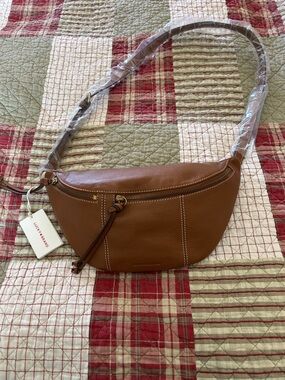 Lucky Brand Brown Leather Crossbody Belt Bag with Gold Hardware